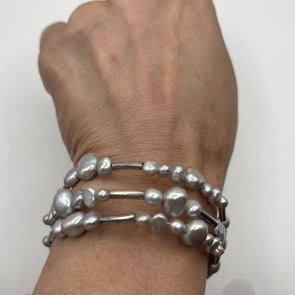 Silpada Sterling Silver Gray Pearl Wrap Bracelet B2184 .925 Freshwater Signed - Picture 7 of 9